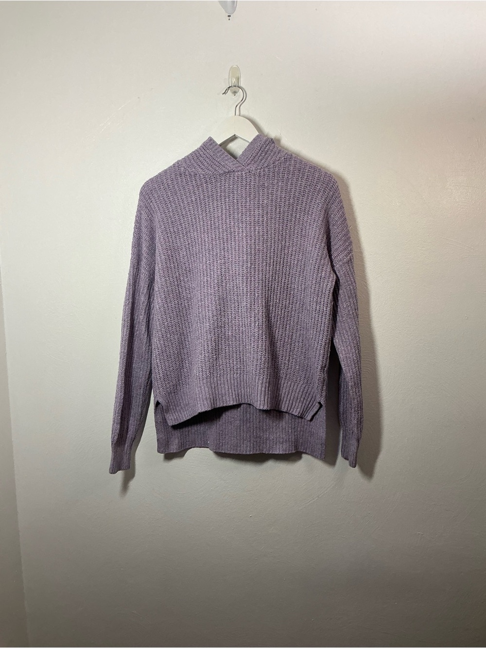 Rachel Zoe Dusky Lavender Ribbed Hooded Sweater Size Medium
